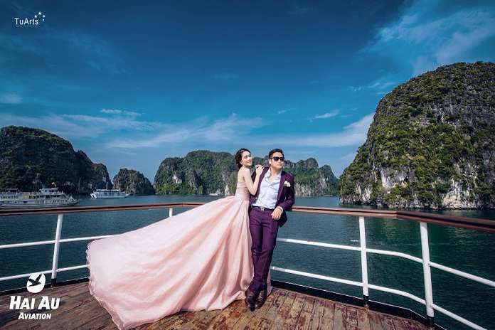 Diễn viên Minh Tiệp chụp ảnh cưới ngọt ngào bên thủy phi cơ